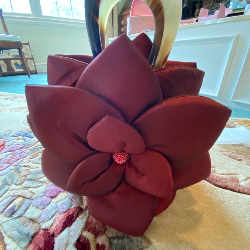Fabric Flower Purse With Wooden Handles